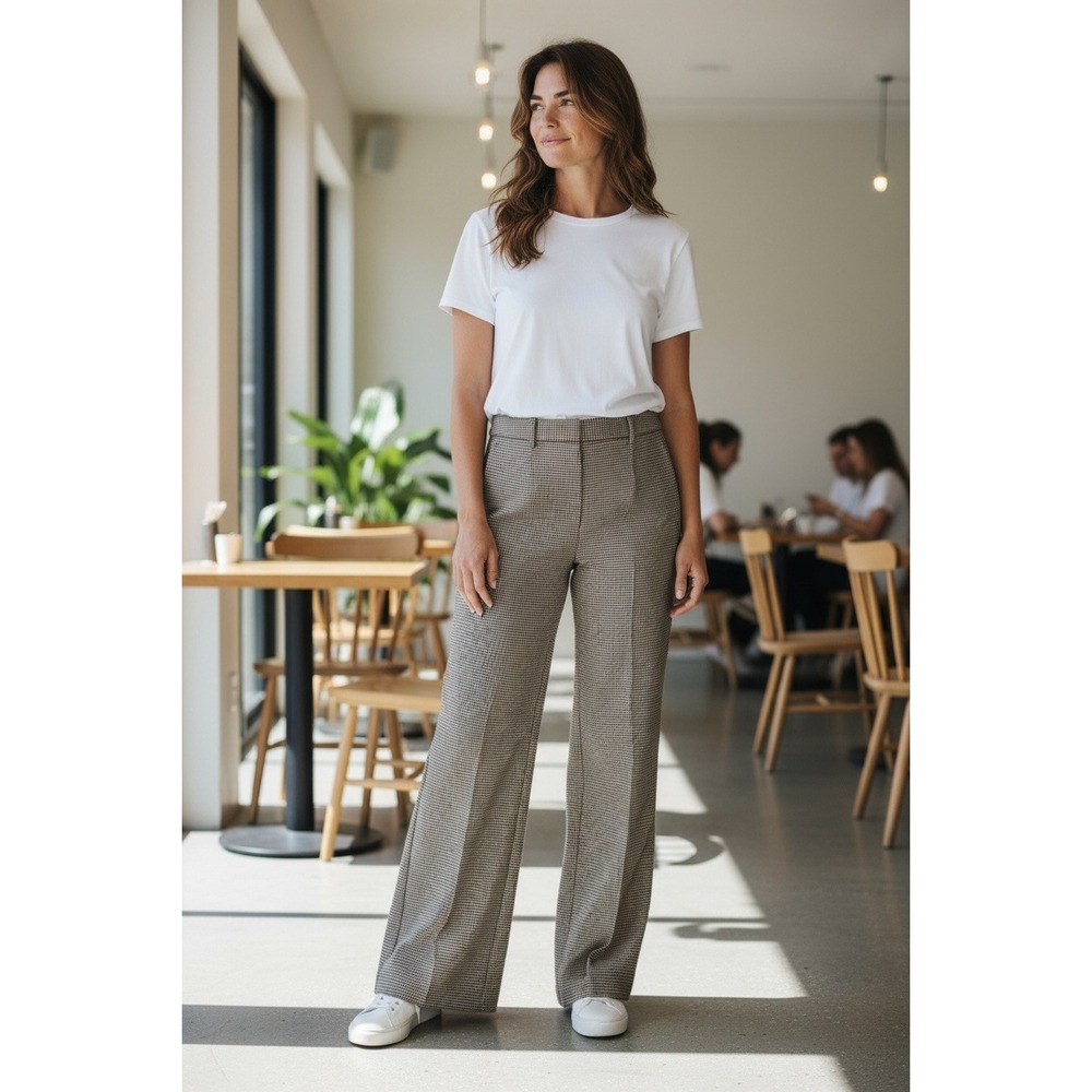 NWT Theory Demitria 2 Wool Flare Pants Womens‎ 12 Portland Check Multi Stretch
